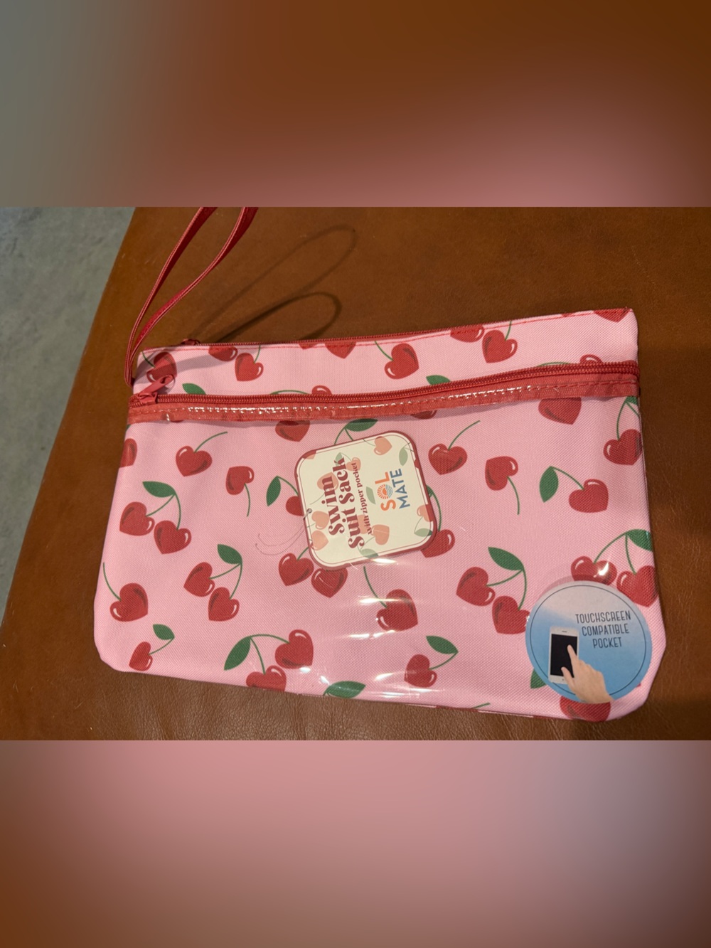 NWT! Sol Mate Pink Cherry Swim Suit Sack with Waterproof Zipper Pocket